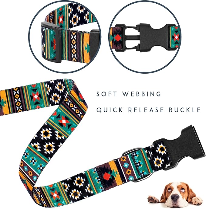 Southwest Dog Collar Tribal Pattern Adjustable Puppy Pet Collars for Small Medium Large Dogs Aztec Print (Southwest, Neck Fit 10"-13")