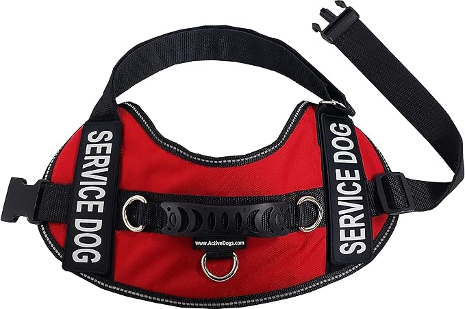 ActiveDogs Service Dog Vest Air-Tech Cordura Harness, XS Girth 16"-20" w/Handle, ADA Cards + Reflective Service Dog Patches - Red