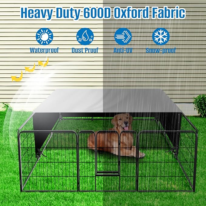 SIRUITON Dog Playpen Cover,Heavy Duty 600D Oxford Fabric with Sun/Rain Dog Play Pen Cover Top Sun Shade Specialized Fits for 24/32/40/45/50" Panels Dog Playpen.(Cover Only)