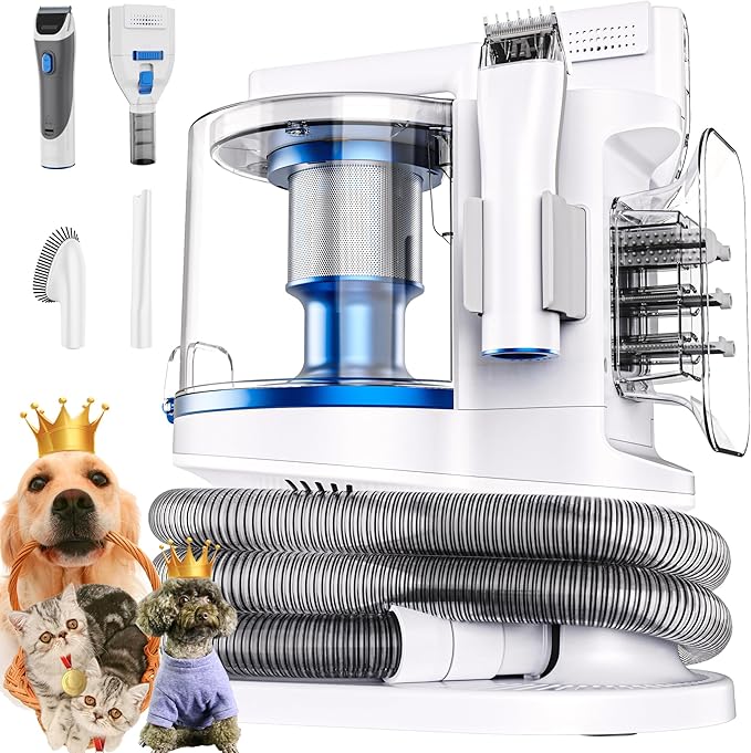 Pet Grooming Kit with 3.4L Oversized Vacuum Suction - 99% Pet Hair Removal - Professional Dog Clippers & Shedding Tools for Cats, Teddy, Poodle, Golden Retrievers (Pearly White)