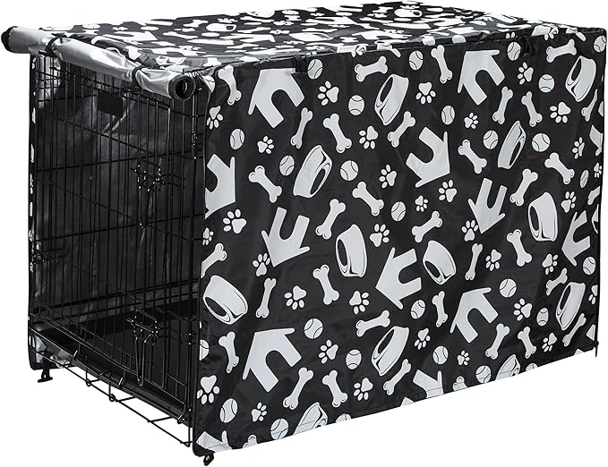 kefit Dog Crate Cover 36 inch, Kennel Cover Fit for Dog Crate, Black/Paw