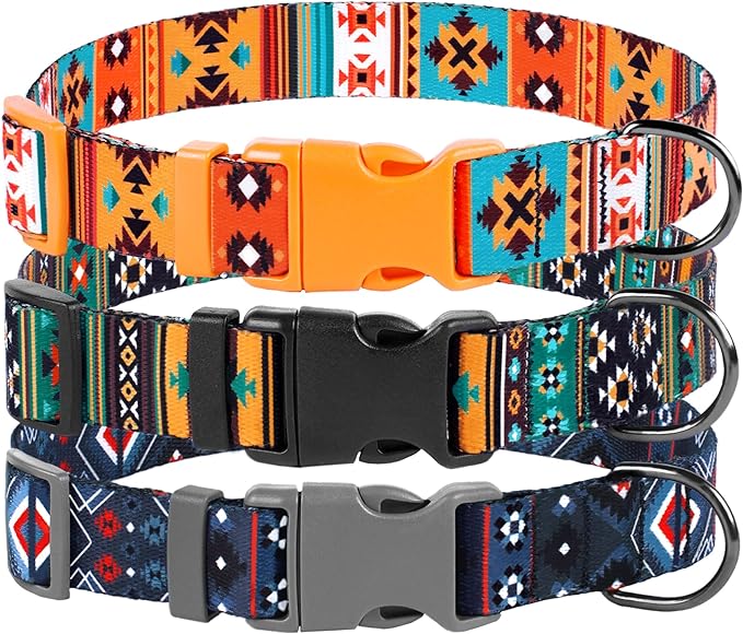 Southwest Dog Collar Tribal Pattern Adjustable Puppy Pet Collars for Small Medium Large Dogs Aztec Print (Tribal, Neck Fit 14"-18")