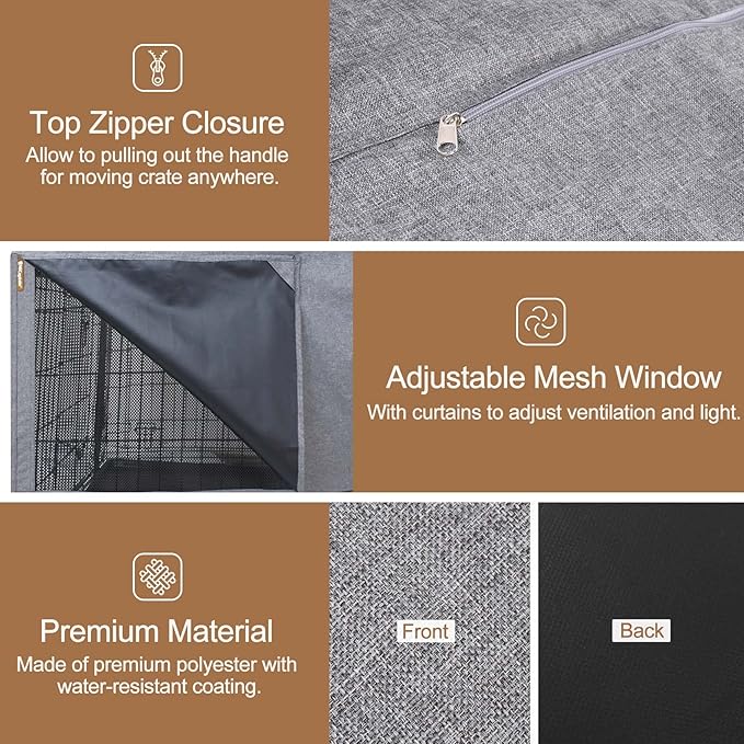 HiCaptain Folding Metal Dog Crate Cover for 48 Inch Wire Pet Cage(Two-Tone Gray)