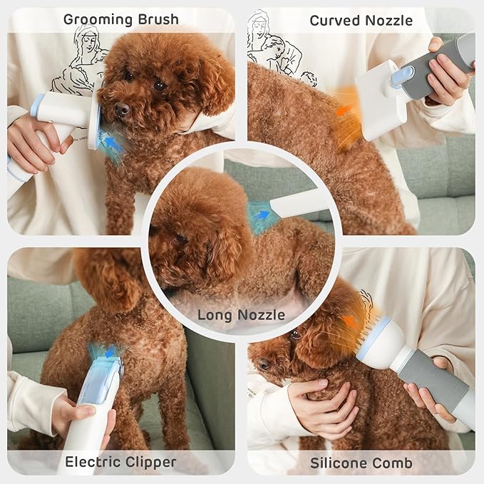 iPettie D23 Pro Pet Grooming Kit for Dogs: Vacuum Dog Brush and Dog Trimmer Vacuum — 95°F-140°F Adjustable Temperature, Adjustable Wind Speed, 23000 PA Suction for All Pet Grooming Needs