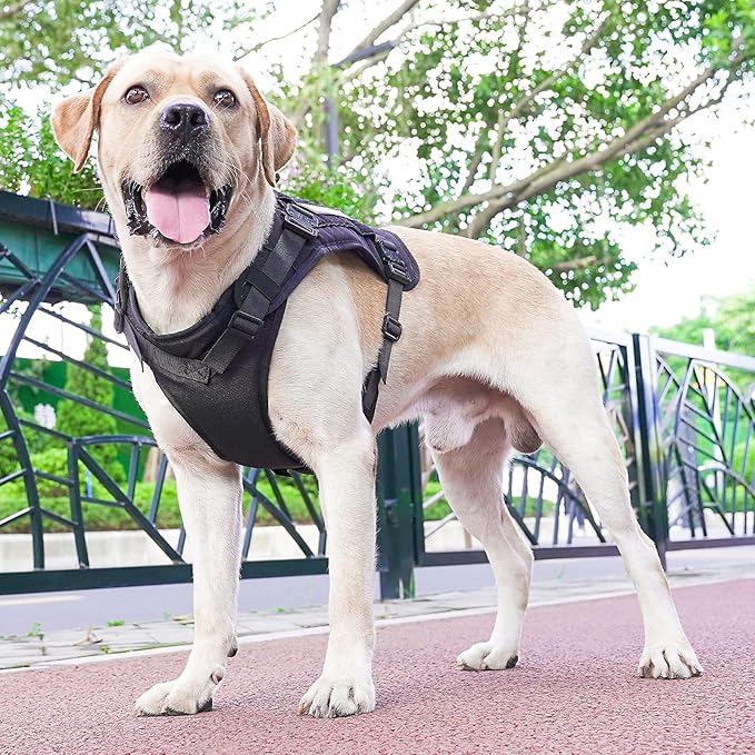 Tactical Dog Harness With all 4 Metal Buckle, Working Dog Vest With Reflective Patch and Reflective Do Not Pet Patch, Dog Vest Harnesses with Handle, Black for Small,Medium, Large Dog, XL Size