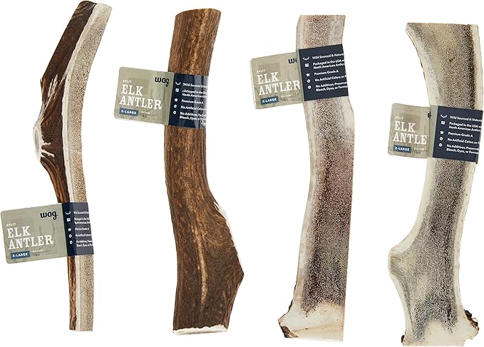 Amazon Brand – Wag Split Elk Antler, Naturally Shed, X-Large (Best for Dogs Over 45 lbs) (Pack of 4)