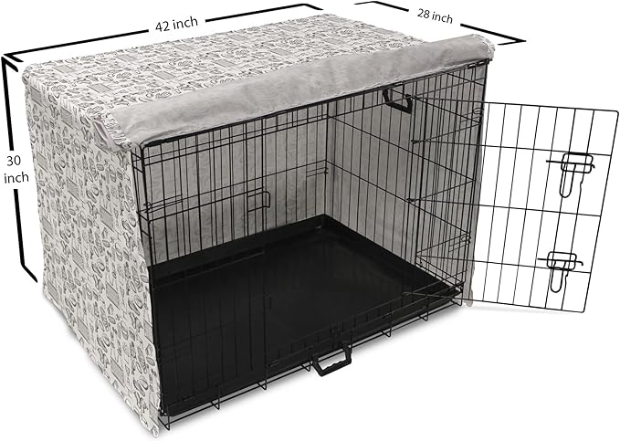 Lunarable Football Dog Crate Cover, Cup Ball Cheerleader Player Sneakers Sports Equipment Sketch Pattern, Easy to Use Pet Kennel Cover for Medium Large Dogs, 42 Inch, Charcoal Grey and White