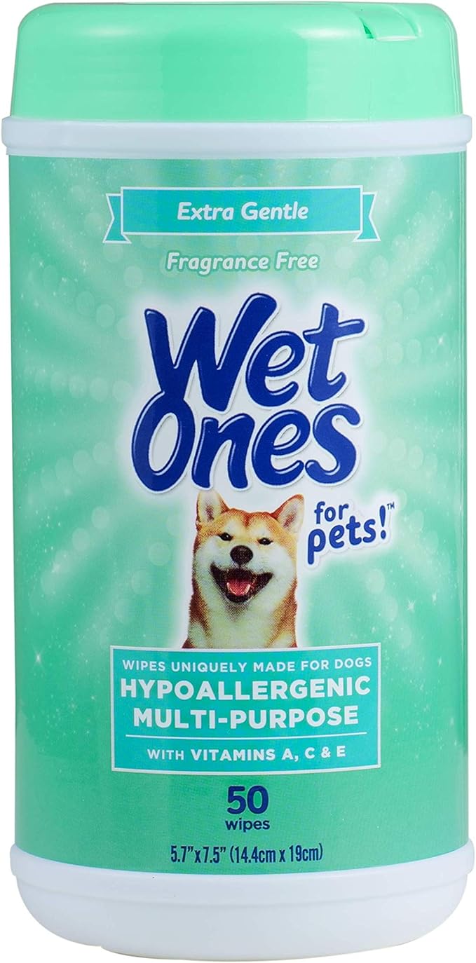 Wet Ones for Pets Multi-Purpose Dog Wipes With Vitamins A, C & E | Fragrance-Free Dog Wipes, Pet Wipes Multipurpose | Dog Grooming Wipes, 50 Count Canister