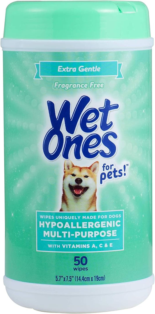 Wet Ones for Pets Multi-Purpose Dog Wipes With Vitamins A, C & E | Fragrance-Free Dog Wipes, Pet Wipes Multipurpose | Dog Grooming Wipes, 50 Count Canister