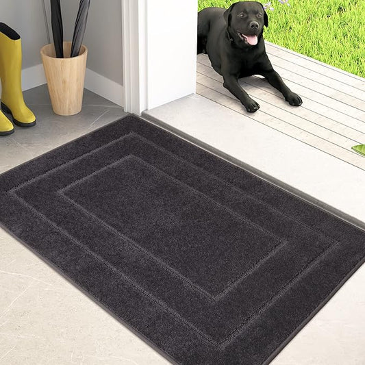 PURRUGS Dirt Trapper Door Mat 20" x 31.5", Non-Slip/Skid Machine Washable Entryway Rug, Dog Door Mat, Super Absorbent Welcome Mat for Muddy Wet Shoes and Paws, Charcoal