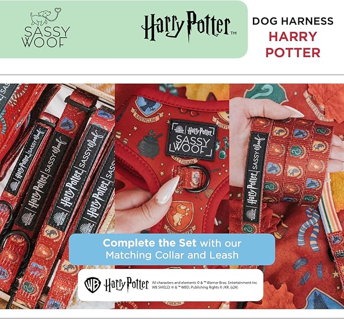 Dog Adjustable Harness - Harry Potter™ - L, Breathable Mesh, No Pull Design with Two D-Rings, Ideal for Large Dogs
