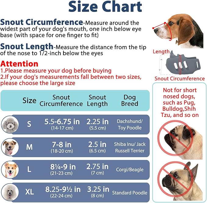 LUCKYPAW Dog Muzzle, Soft Muzzle for Small Medium Dogs Poodle Dachshund, Breathable Silicone Cage Mouth Cover to Prevent Biting Chewing, Funny Rhino Shaped Muzzle with Adjustable Head Strap(Grey,XL)