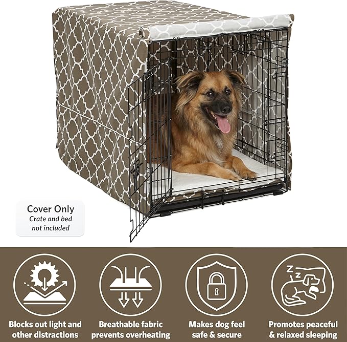 MidWest Homes for Pets Dog Crate Cover, Privacy Dog Crate Cover Fits Midwest Dog Crates, Crate Cover Only; Machine Wash & Dry; Brown Geo Print; 36 inch