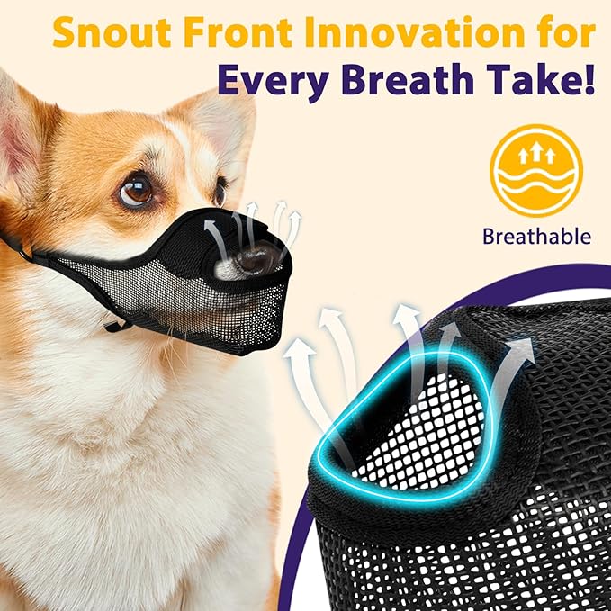 LUCKYPAW Dog Muzzle, Mesh Muzzle for Large Medium Small Dogs with Front Opening Design, Dog Mouth Cover to Prevent Biting, Licking, Chewing, Scavenging, Breathable Pet Muzzle Allows Drinking(Black,XL)