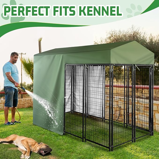 Outdoor Dog Kennel Cover Half Coverage for 8'Dx4'Wx6'H 600D Heavy Duty Waterproof Kennel Covers for Dog Cages(Cover Only) Greenish Color