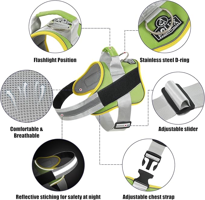 Bolux Dog Harness, No-Pull Reflective Dog Vest, Breathable Adjustable Pet Harness with Handle for Outdoor Walking - No More Pulling, Tugging or Choking (XX-Large (Pack of 1), GreenYellow)