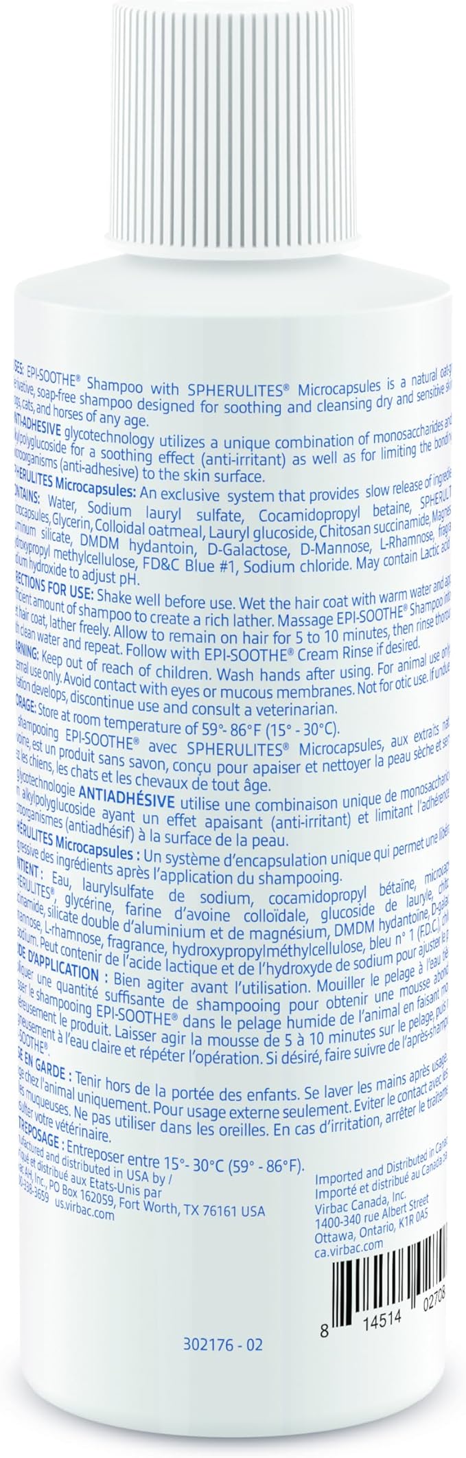 Virbac Epi-Soothe Pet Shampoo For Dogs, Cats & Horses (8 oz) - For Dry or Sensitive Skin