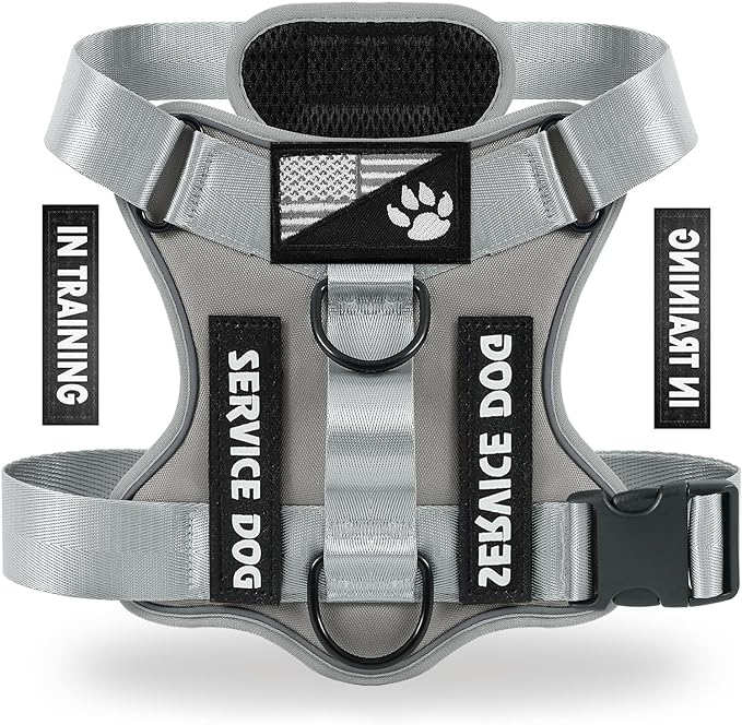 Demigreat Service Dog Harness, Reflective Dog Vest Harness with 5 PCS Patches, Adjustable Soft Oxford Pet Harness, Inner Layer Mesh, Easy to Control for Small Medium Large Dogs