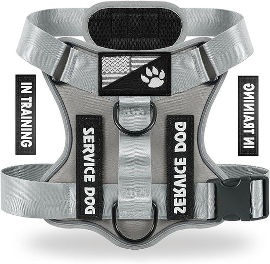 Demigreat Service Dog Harness, Reflective Dog Vest Harness with 5 PCS Patches, Adjustable Soft Oxford Pet Harness, Inner Layer Mesh, Easy to Control for Small Medium Large Dogs