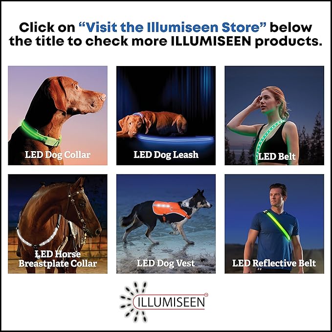 ILLUMISEEN LED Dog Collar USB Rechargeable - Bright & High Visibility Lighted Glow Collar for Pet Night Walking - Weatherproof, in 6 Colors & 6 Sizes (Yellow Large)