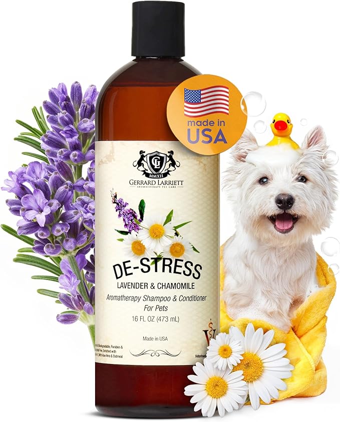 Dog Shampoo and Conditioner De-Stress Lavender & Chamomile 16 Fl Oz Dog Shampoo Itchy Skin Relief Hypoallergenic Aromatherapy Dog Shampoo for Smelly Dogs with Aloe Vera & Oatmeal by Gerrard Larriett