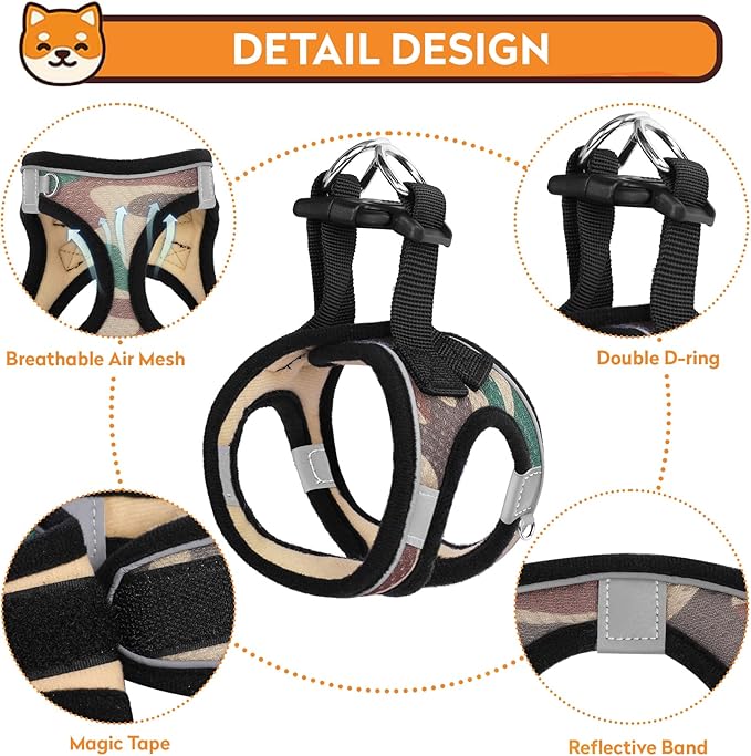 Dog Harness with Leash Set, No-Pull Step-in Reflective Pet Harness with 1 Leash Clips, Adjustable Soft Padded Easy Walk Dog Vest for Small Medium Large Dogs, Cats(Camouflage, Medium)