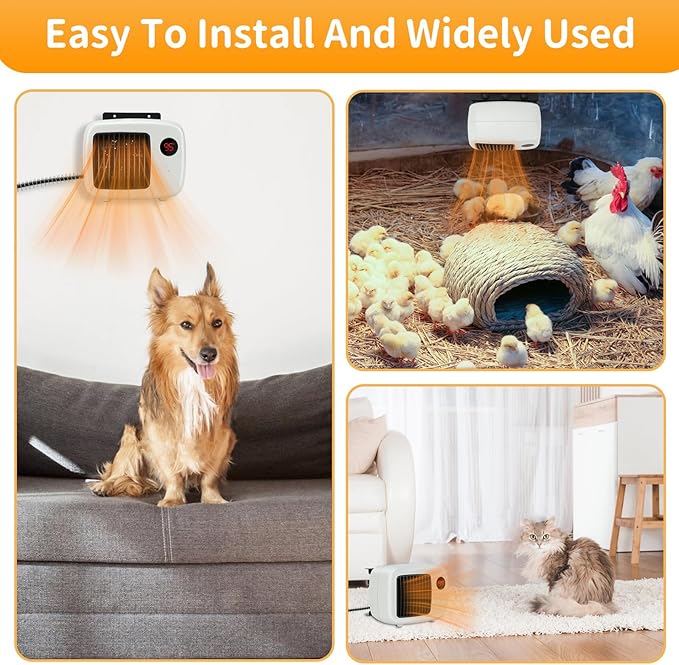 Rypet Dog House Heater with Thermostat, 200W/400W Safe Heater for Dog House Outdoor with 6 Ft Anti Chew Cord, Wall Mounted Chicken Coop Heater Electric Warmer for Hound Kennel Cat Cage Chicken Coop