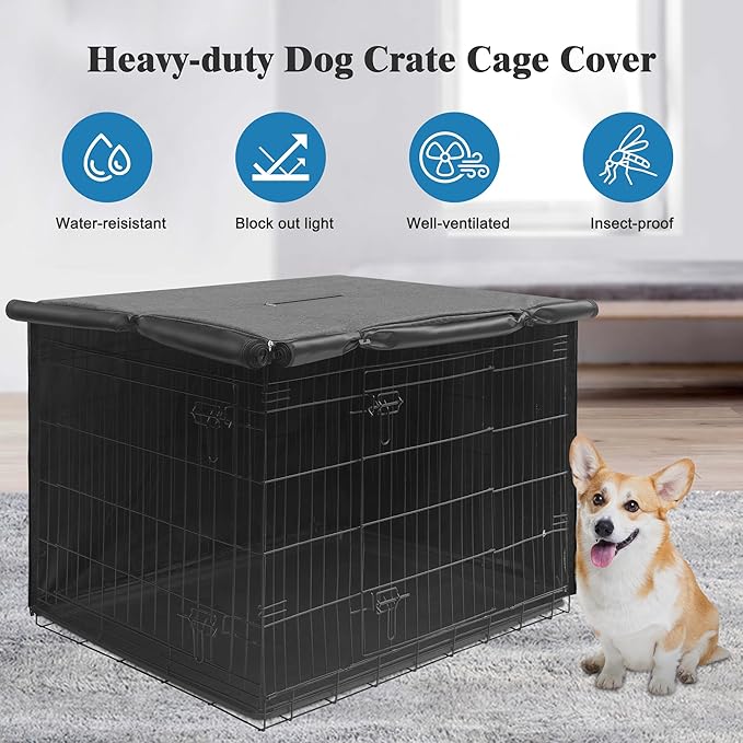 Deblue 30 Inches Dog Crate Cover, Durable Polyester Indoor Pet Kennel Cover Fit for 1 2 Doors Standard Wire Cage (Grey)
