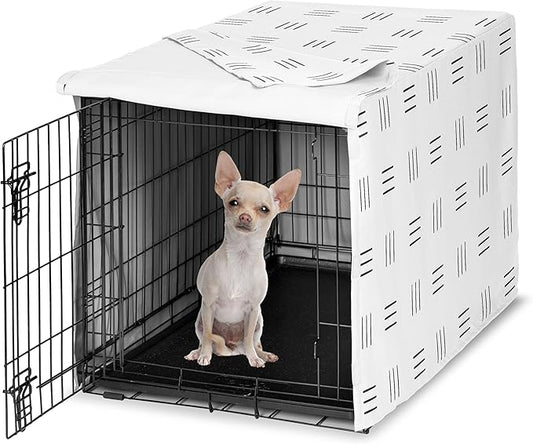 Sweet Jojo Designs White and Black Boho Mudcloth Dog Crate Cover – Kennel Covers for 24 Inch Pet Cage Small - Black and White Bohemian Minimalist Southwest Mud Cloth Hatch Neutral Triple Line