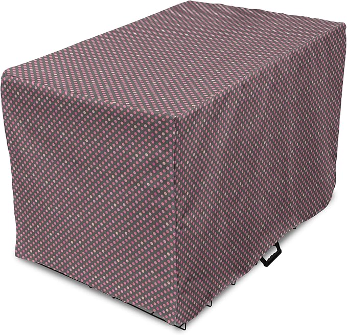Lunarable Dusty Rose Dog Crate Cover, Retro Polka Dots Pattern in Pink Colors Spotted Texture Image, Easy to Use Pet Kennel Cover for Medium Large Dogs, 36 Inch, Pink Peach Charcoal Grey
