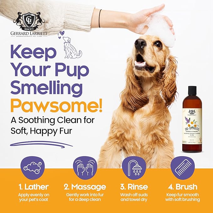 Dog Shampoo and Conditioner De-Stress Lavender & Chamomile 16 Fl Oz Dog Shampoo Itchy Skin Relief Hypoallergenic Aromatherapy Dog Shampoo for Smelly Dogs with Aloe Vera & Oatmeal by Gerrard Larriett