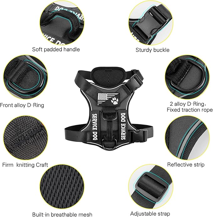 Demigreat Service Dog Harness, Reflective Dog Vest Harness with 5 PCS Patches, Adjustable Soft Oxford Pet Harness, Inner Layer Mesh, Easy to Control for Dogs