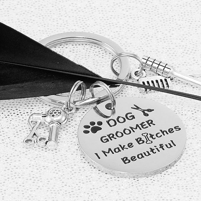 Kivosliviz Dog Groomer Gifts Keychain for Dog Groomers Women Men Key Chains Dog Stylist Presents Dog Grooming Items Pet Hair Groomer Keyring Jewelry Dog Groomer keychain