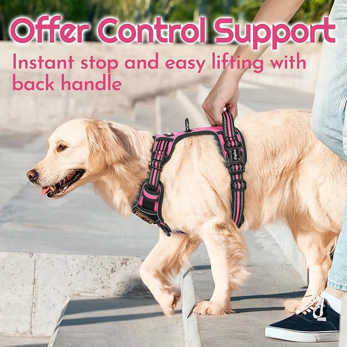 Eagloo Dog Harness Medium Sized, Easy Wearing with 3 Buckles, Adjustable No Pull Pet Harness with 2 Rings for Walking, No Chock Reflective Soft Padded Vest with Control Handle, Pink & Black, M
