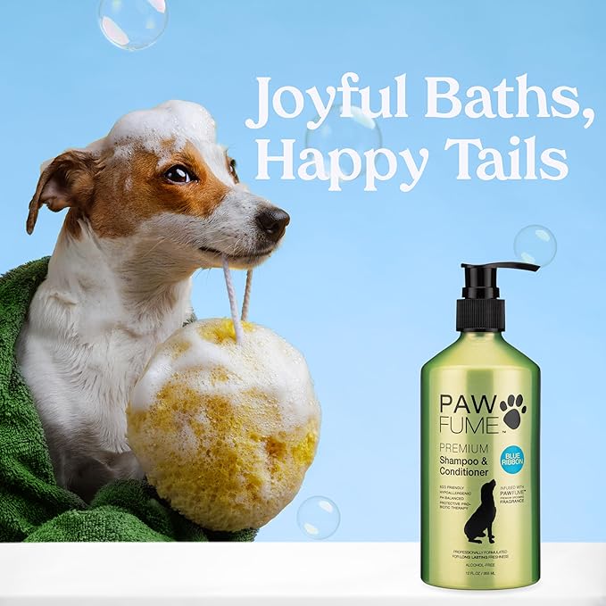 PAWFUME Dog Shampoo and Conditioner, Blue Ribbon, 4-Pack – Nourish & Detangle for a Silky Soft Coat – Probiotic, Deep-Cleaning, pH-Balanced Formula – Puppy Shampoo and Conditioner for All Breeds