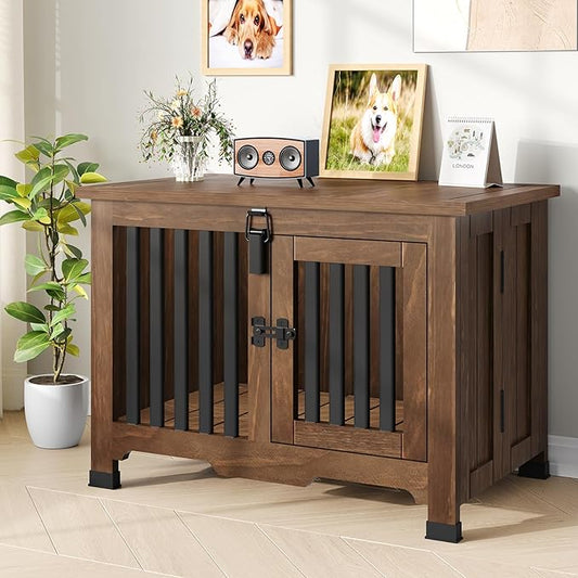 Wooden Dog Crate Furniture,Foldable and Portable Dog Kennel Furniture Indoor,Decorative Dog Crate End Table No Assembly.(Medium,Maroon)
