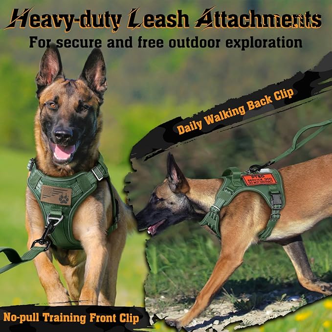 rabbitgoo Dog Harness Medium Sized No Pull, Tactical Service Dog Vest with Molle and Control Handle, Adjustable and Reflective Military Pet Harness for Easy Walking and Training, Green, M