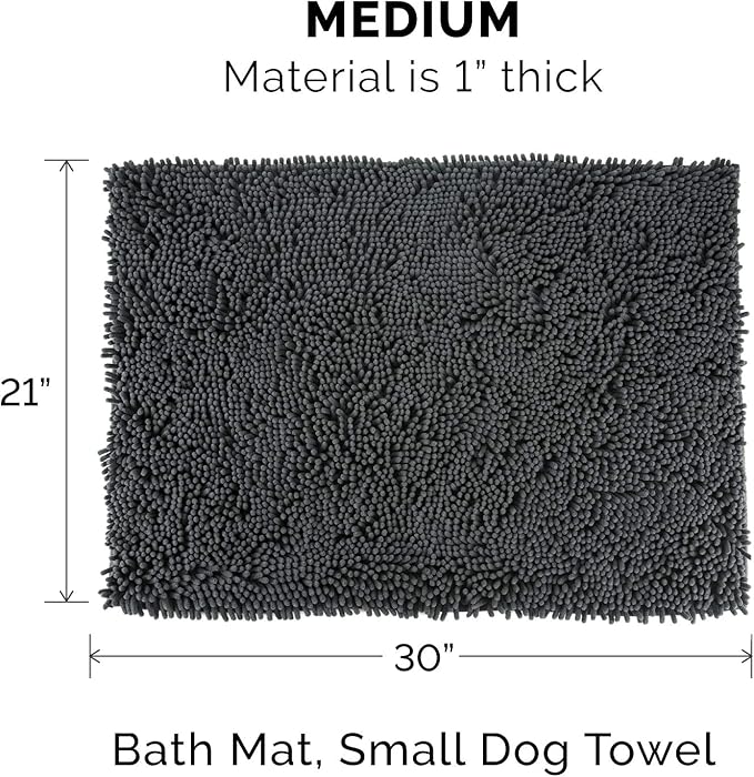 Furhaven 30" x 21" Highly Absorbent Dog Door Mat for Muddy Paws, 100% Washable, Perfect for Entryway, Kitchen, & Bathroom Use - Chenille Shammy Rug - Charcoal (Gray), Medium
