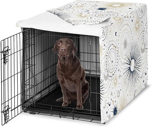 Sweet Jojo Designs Navy Blue Star and Moon Dog Crate Cover – Kennel Covers for 42 Inch Pet Cage Medium/Large - Gold Grey Celestial Sky Stars Gray Shabby Chic