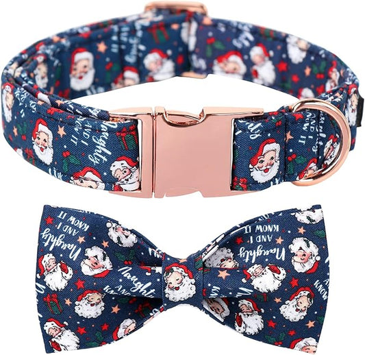 Maca Bates Christmas Dog Collar Cotton Soft Santa Claus Dog Collar with Bow with Metal Buckle Christmas Dog Bow Tie Adjustable for Small Medium Large Dog