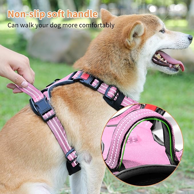SUUVKING Dog Harness,No Pull Harness,Reflective No-Choke Pet Oxford Vest,Adjustable Soft Padded Pet Vest with Handle for Small to Large Dogs(Pink,M)