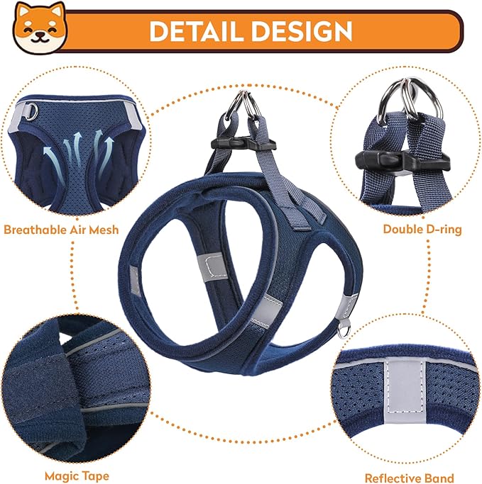 Dog Harness with Leash Set, No-Pull Step-in Reflective Pet Harness with 1 Leash Clips, Adjustable Soft Padded Easy Walk Dog Vest for Small Medium Large Dogs, Cats(Dark Blue, XSmall)