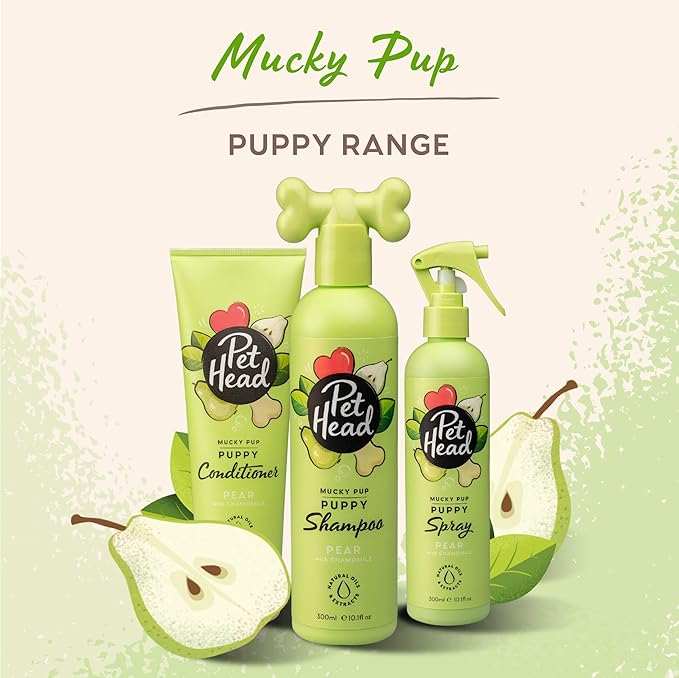 Pet Head Mucky Pup Puppy Deodoriser Spray | Pear Scent | Shampoo Conditioner Spray for Puppies from 8 Weeks | Vegan | pH-Neutral | Gentle Formula for Puppies | Made in USA | 10.1 fl. oz.