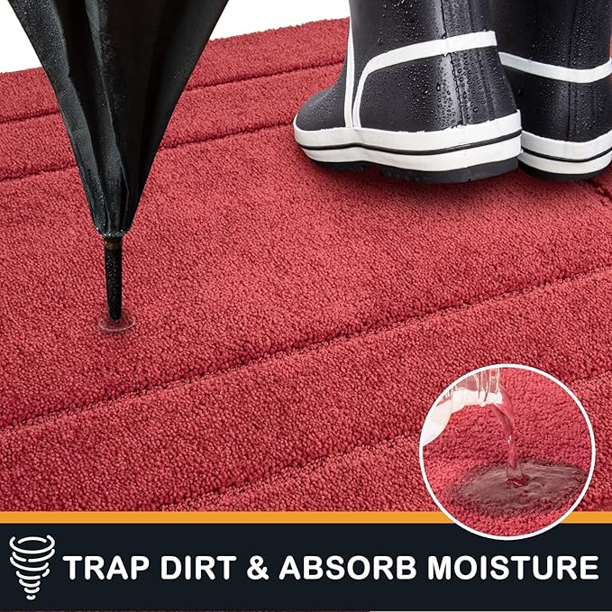 PURRUGS Dirt Trapper Door Mat 32" x 70", Non-Slip/Skid Machine Washable Entryway Rug, Dog Door Mat, Super Absorbent Welcome Mat for Muddy Wet Shoes and Paws, Burgundy Red
