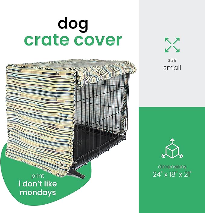 Molly Mutt I Don't Like Mondays Dog Crate Cover, 100% Cotton Canvas Cover with 2 Roll-Up Panels, Ideal for Dog or Cat Crate, Durable, Washable, and Free of Harmful Chemicals, 24" x 18" x 21"