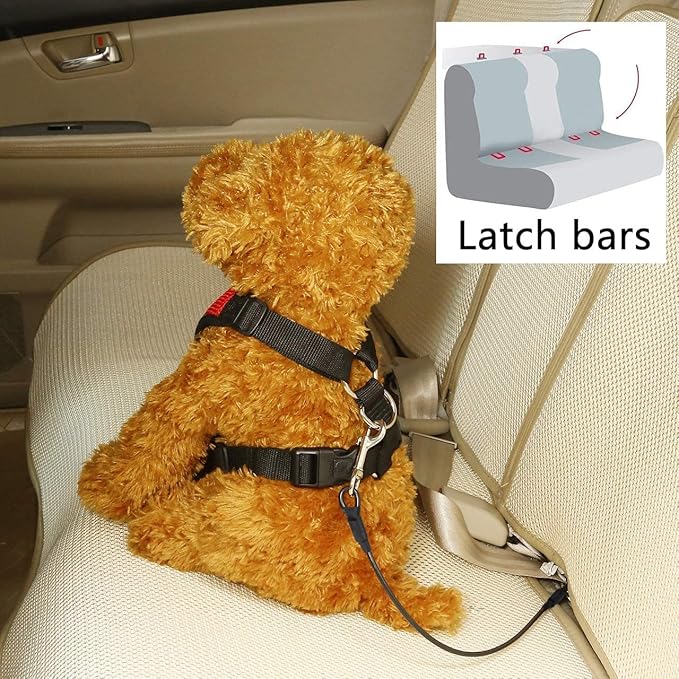 Dog Car Seat Belt, Stainless Steel Cable Chew Proof Pet Car Seat Belt Safety Restraint Tether Puppy Vehicle Seat Belt Double Clip Chew Proof Dog Car Leash Lead(16 inch)