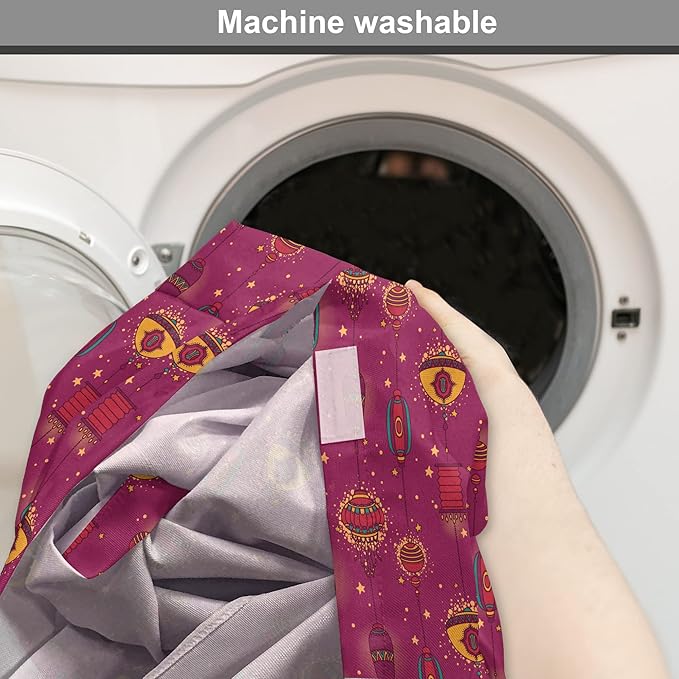 Lunarable Folkloric Dog Crate Cover, Cultural Inspirations Oriental Party Celebration Art Traditional Design, Easy to Use Pet Kennel Cover for Cats & Medium Dogs, 24 Inch, Magenta and Yellow