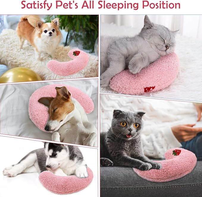 T'CHAQUE Dog Pillow Bed, Cat Calming Pillow, Dog Neck Pillow for Joint Relief Sleeping, Ultra Soft Half Donut Cuddler, Pillow Pet for Upper Spine Support, Doggy/Kitten Pillow Training Toy, PinkCherry