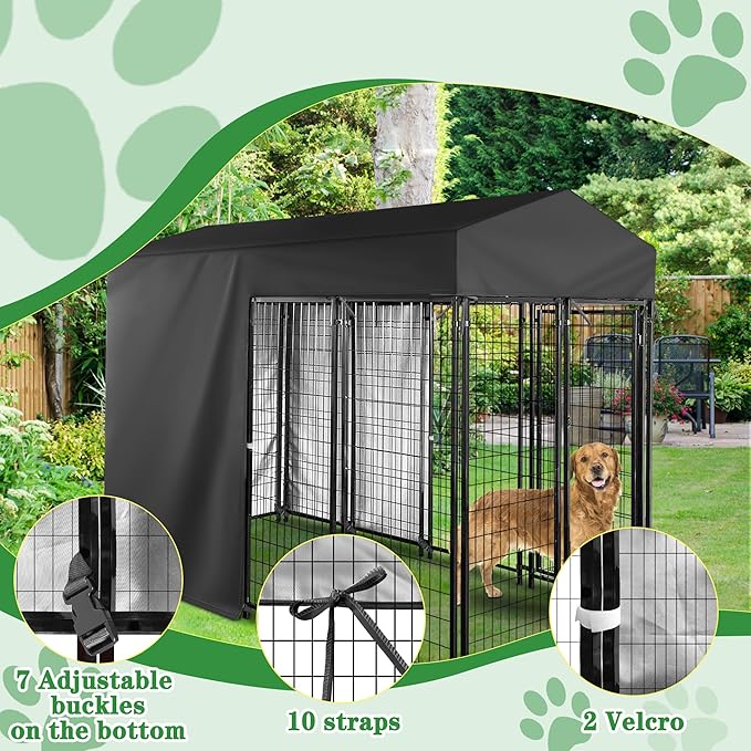Outdoor Dog Black Cover Half Coverage for 8'Dx4'Wx6'H 600D Heavy Duty Waterproof Kennel Covers for Dog Cages(Cover Only)