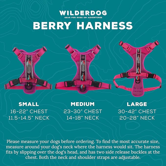 Wilderdog Lightweight Dog Harness with Reflective Straps - Medium - Berry